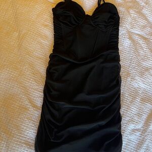 Bershka Black Strapless Ruched Bodycon Dress